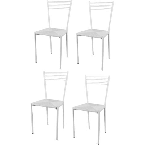 Tommychairs - Set 4 sedie modello Elena per cucina bar e sala da pranzo,  struttura in acciaio cromato e seduta in legno massello color anilina  bianca