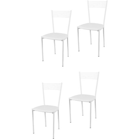 Tommychairs - Set 4 sedie modello Elegance per cucina bar e sala da pranzo, struttura in acciaio verniciata colore bianco e seduta imbottita e rivestita in pelle artificiale colore bianco