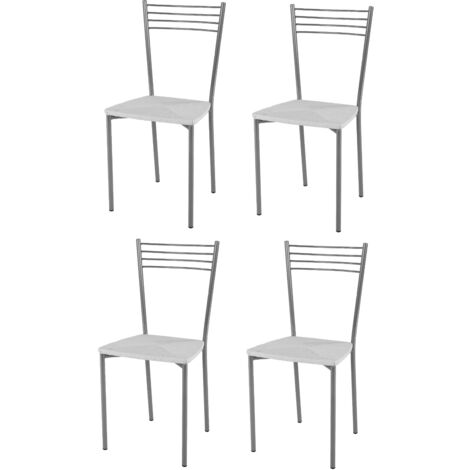 Tommychairs - Set 4 sedie modello Elena per cucina bar e sala da pranzo, struttura in acciaio verniciata color alluminio e seduta in finta paglia colore bianca