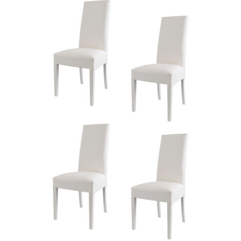 Tommychairs - Set 4 sedie modello Glory per cucina e sala da pranzo, struttura in legno di faggio verniciata bianco, seduta e schienale imbottiti e rivestiti in pelle artificiale bianca
