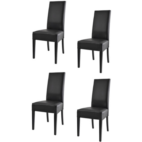 Tommychairs - Set 4 sedie modello Glory per cucina e sala da pranzo, struttura in legno di faggio verniciata in nero, seduta e schienale imbottiti e rivestiti in pelle artificiale nera