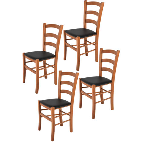 Tommychairs - Set 4 sedie modello Venice per cucina bar e sala da pranzo, robusta struttura in legno di faggio color ciliegio e seduta rivestita in pelle artificiale colore nero