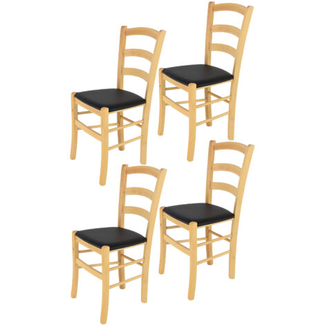 Tommychairs - Set 4 sedie modello Venice per cucina bar e sala da pranzo, robusta struttura in legno di faggio color naturale e seduta rivestita in pelle artificiale colore nero