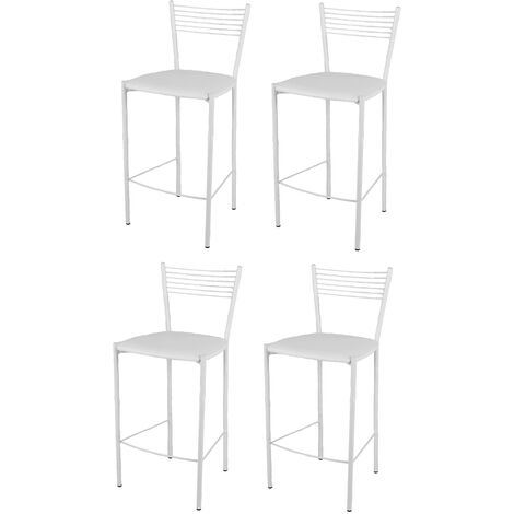 Tommychairs - Set 4 sedie Elena per cucina, struttura in acciaio verniciato  alluminio, seduta imbottita e rivestita in pelle artificiale bianca