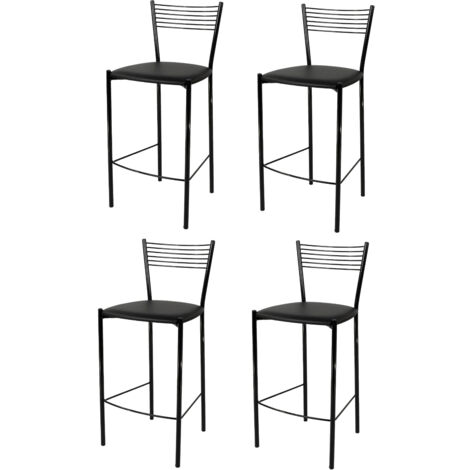 Tommychairs - Set 4 sgabelli alti modello Elegance per cucina e bar, struttura in acciaio verniciata colore nero e seduta imbottita e rivestita in pelle artificiale colore nero