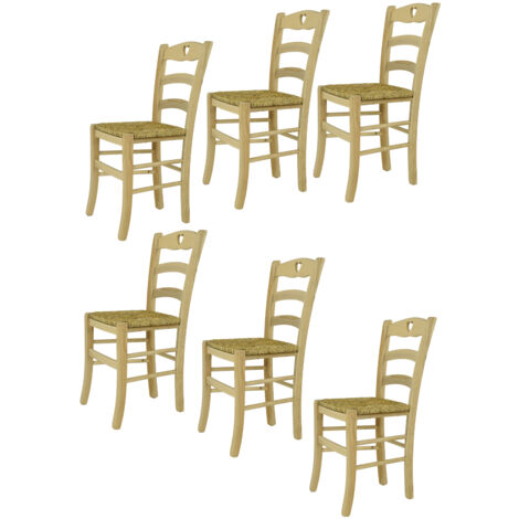 Tommychairs - Set 6 sedie modello Cuore per cucina bar e sala da pranzo, robusta struttura in legno di faggio levigato, non trattato, 100% naturale e seduta in paglia