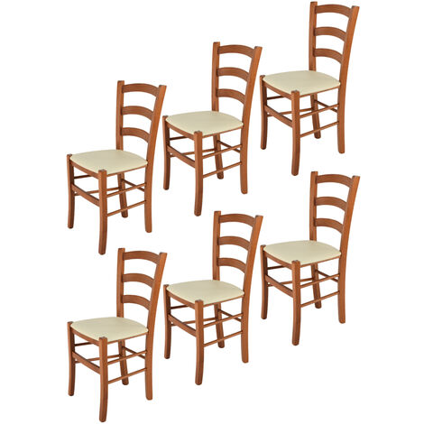 Tommychairs - Sedia Cuore per cucina, bar, sala da pranzo, struttura in  faggio color noce chiaro e seduta rivestita in pelle artificiale avorio