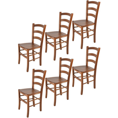 Tommychairs - Set 6 sedie modello Venice per cucina bar e sala da pranzo, robusta struttura in legno di faggio color noce chiaro e seduta in legno