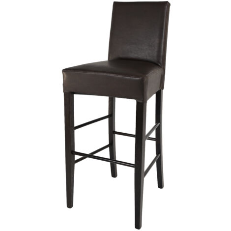 Tommychairs - Sgabello alto e moderno modello Luisa per cucina e bar, struttura in legno di faggio color Wengé, Seduta e Schienale Imbottiti e Rivestiti in pelle artificiale colore marrone