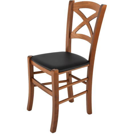 Tommychairs Silla Cross en haya nuez claro, asiento polipiel negra