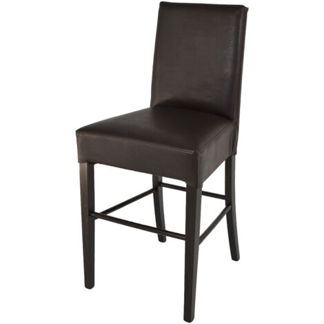Tommychairs Taburete bajo Luisa en haya, asiento polipiel marrón