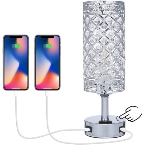 Tomshine Lampe de chevet à commande tactile avec double port de charge USB et prise CA 3 voies dimmable Lampe de chevet pour chambre à coucher. salon. salle à manger et bureau (ampoule incluse)e