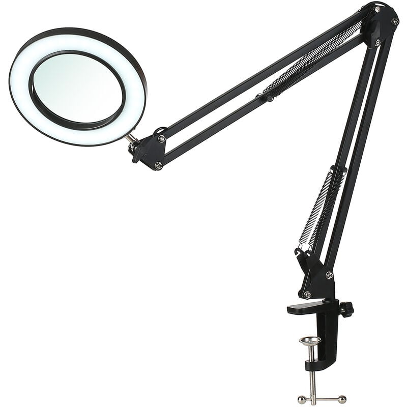 Tomshine - lampe de table à pince flexible, lampe de bureau, avec loupe 8x, bras oscillant, intensité variable, 3 modes de couleur, 10 niveaux de