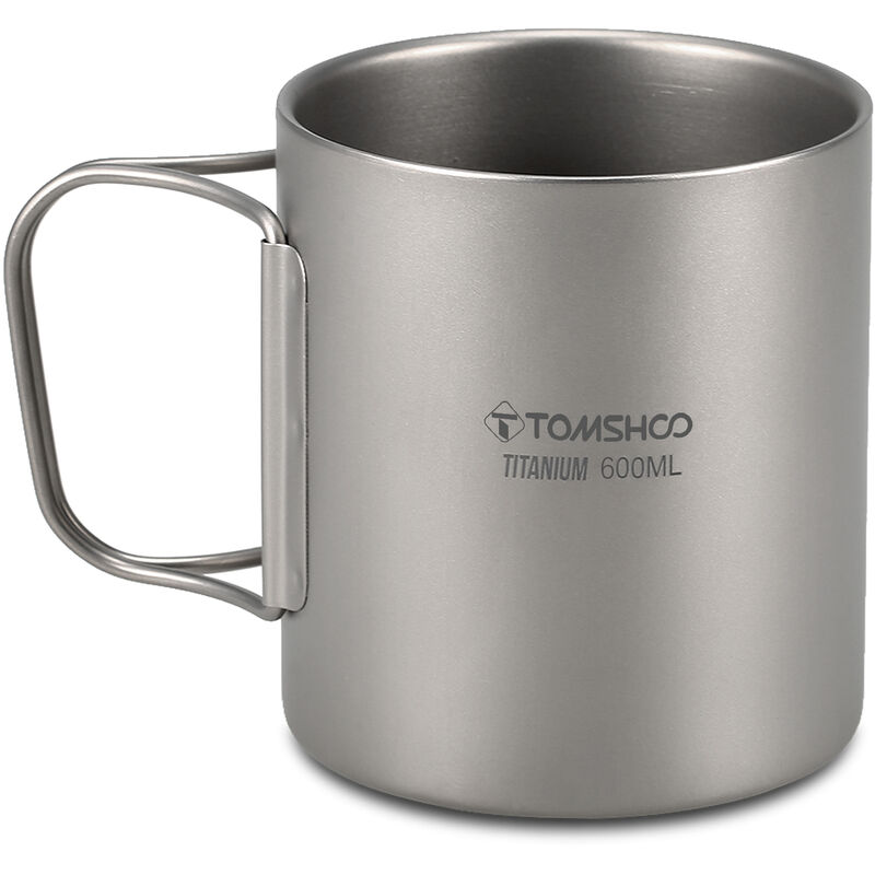 

TOMSHOO 220/350 / 450/600 ml de doble pared de titanio taza de agua taza de te para la seguridad del camping de picnic, con asas, 600 ml