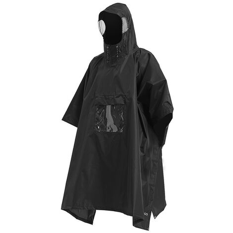 TOMSHOO Multifunctional Lightweight Waterproof Hooded Rain Poncho Raincoat for Men Women Outdoor Hiking Cycling Camping Mat Canopy Shelter,model:Black