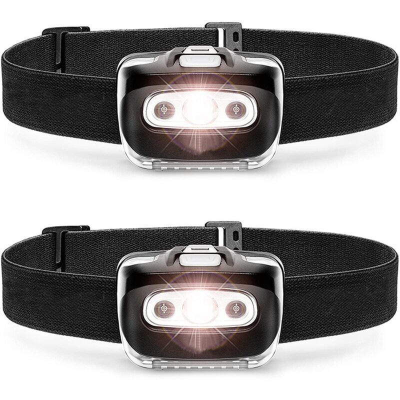 Tonchean - 220lm Paquet de 2 phares led – Phare de camping extérieur avec sangle de tête réglable – Phare léger 7 modes IPX5 étanche