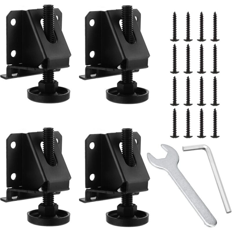 Tonchean - 4pcs Adjustable Flat Foot Hex Nut Lock Furniture Leg Leveler with Locking Nut for Furniture Black