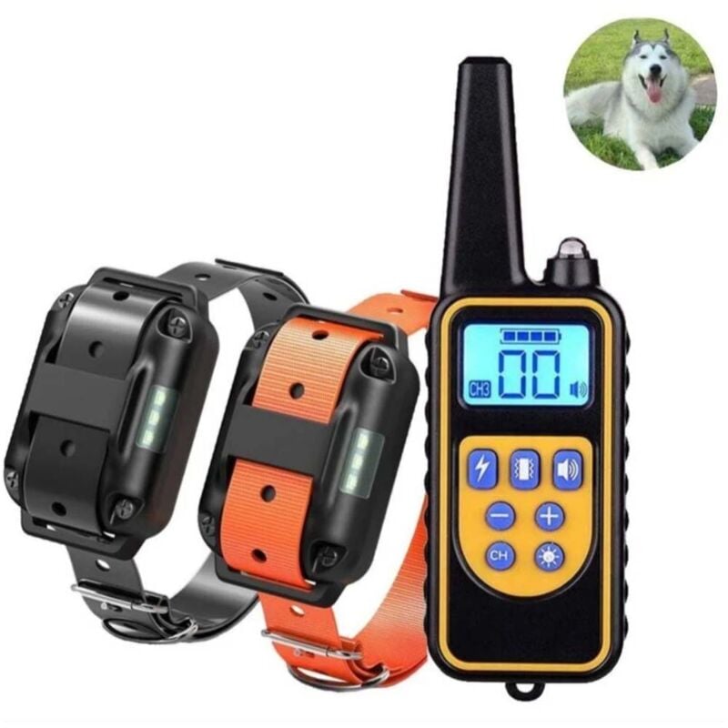 Tonchean - Collier de dressage double pour chien rechargeable et étanche IP67, portée de 800 m, 99 niveaux de modes de vibration, de choc et de son.