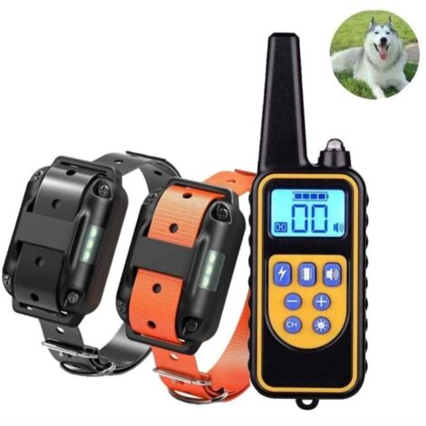 TONCHEAN Collier de dressage double pour chien rechargeable et étanche IP67, portée de 800 m, 99 niveaux de modes de vibration, de choc et de son. Répulsif électronique pour chiens de clôture