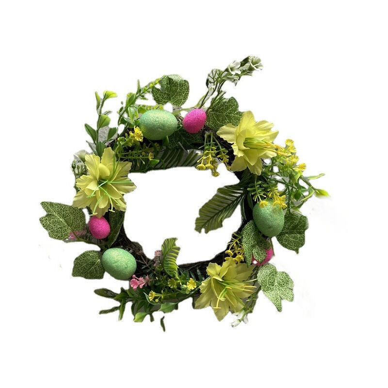 Tonchean - Couronnes de Pâques Couronnes d'œufs Couronnes en rotin Décoration de scène Œufs Mori pendentifs décoratifs pour portes-30cm