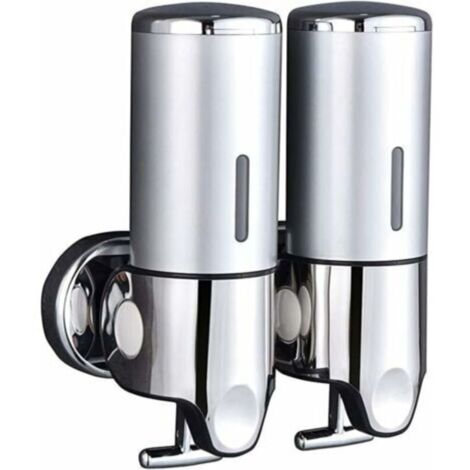 TONCHEAN Distributeur de savon,Distributeur de savon mural double shampooing revitalisant savon de lavage corporel pour salle de bain ou cuisine argent