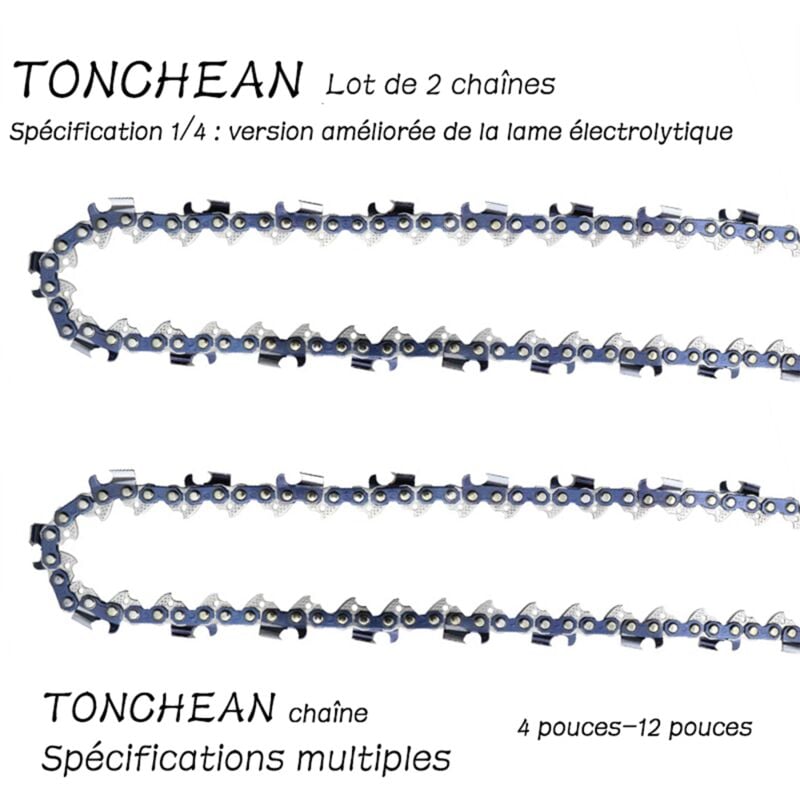 Tonchean - Guide et chaîne pour tronçonneuse,Lot de 2 chaînes de tronçonneuse Faible Rebond 1/4 32 maillons pour tronçonneuse (5pouces)Lame à 16
