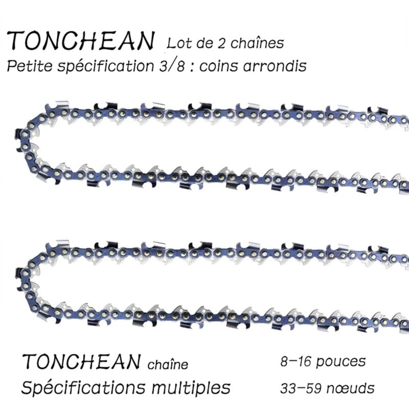 TONCHEAN Guide et chaîne pour tronçonneuse,Lot de 2 chaînes de tronçonneuse Faible Rebond 3/8"LP 52 maillons pour tronçonneuse (14pouces)Lame à 26