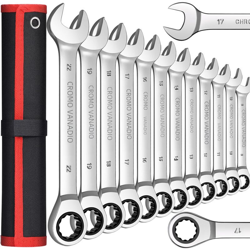 Tonchean - Jeu de clés mixtes à cliquet à extrémité ouverte, 12 pans
