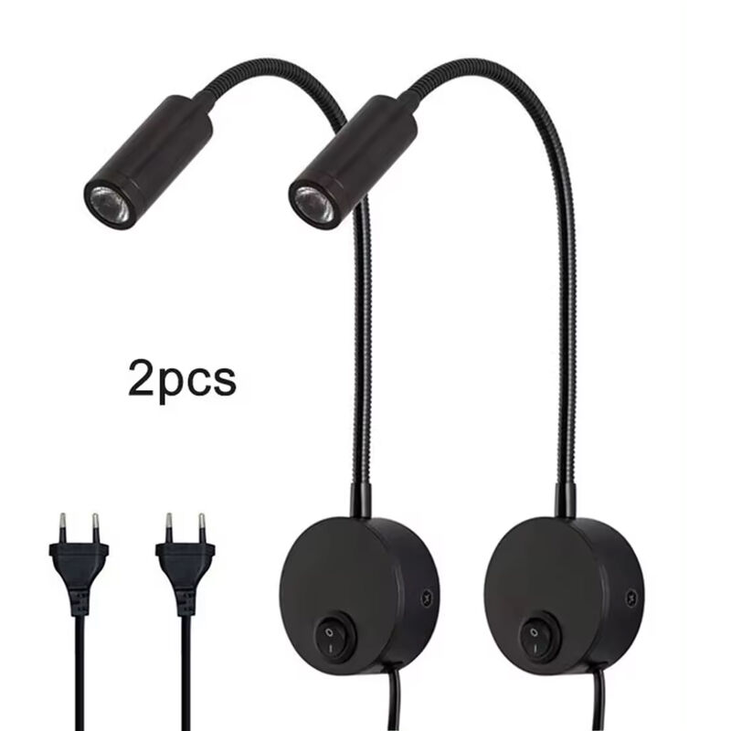 Tonchean - Lampe de chevet led noire, 2 pièces, 3W, 110-240V, 4000K, travail en Machine, lecture, appliques murales