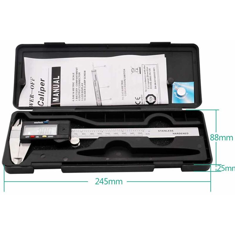 Tonchean - Pied à coulisse numérique en acier inoxydable, pied à coulisse électronique numérique 0-150, Instrument d'affichage en plastique