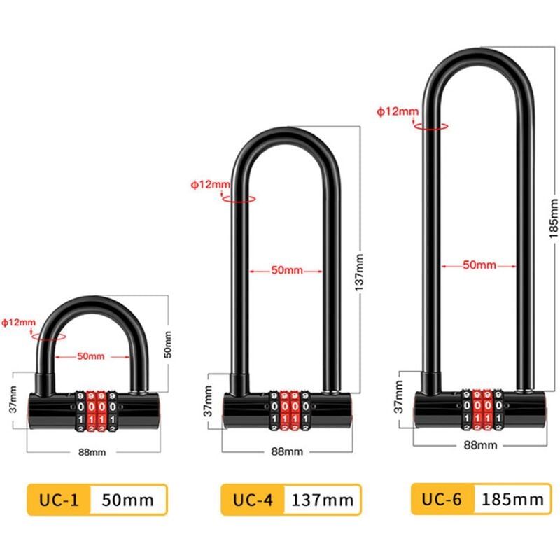 Tonchean - Serrure à combinaison antivol en forme de u Code à 4 Chiffres Avec Longue Anse Antivol Vélo Étanche serrure à double mortaise avec Code