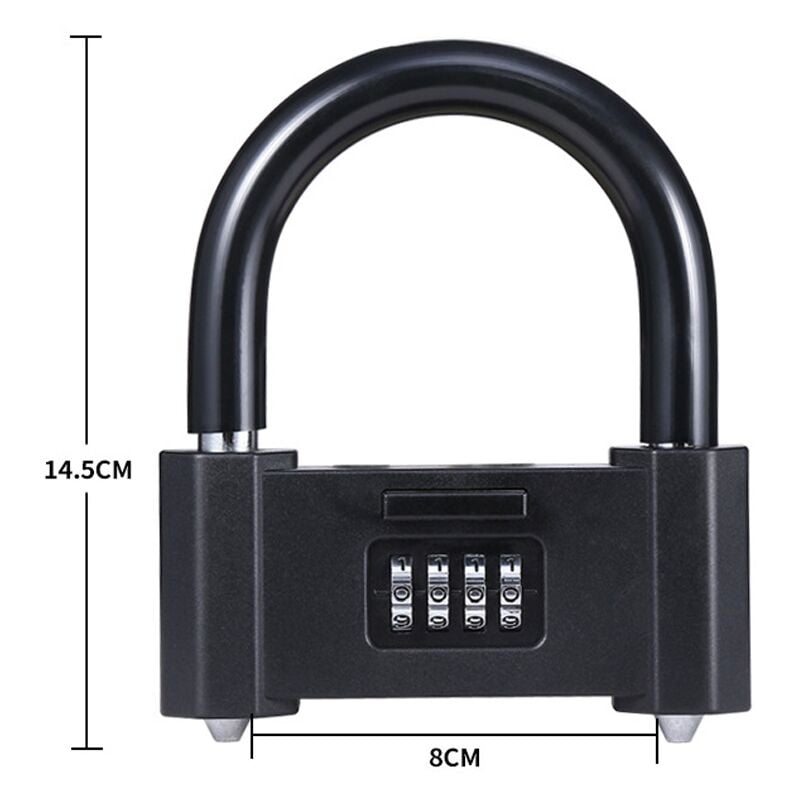 Tonchean - Serrure de porte en verre en forme de u, grande serrure de maison étendue, serrure de porte de magasin, double porte, antivol, mot de