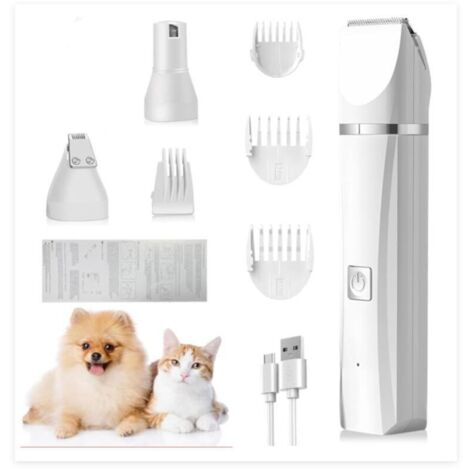 Tondeuse 4 en 1 pour pattes de chien avec coupe-pattes et meuleuse à ongles pour chiens, chats et petits animaux de compagnie pour couper les poils autour des pattes, des yeux, des oreilles, du