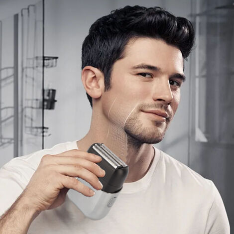 Tondeuse à barbe électrique à grille flottante, étanche IPX7, sans fil, mini, pour hommes, avec couvercle anti-poussière magnétique, grise