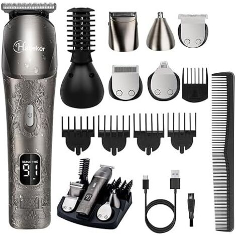 Tondeuse à barbe professionnelle pour homme - cheveux étanche électrique Kit de toilettage 6 en 1 Acier inoxydable unité