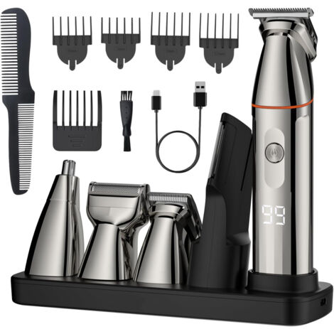 Tondeuse à barbe, Tondeuse à cheveux pour hommes, Kit de toilettage barbe 5 en 1 pour hommes, Ensemble de tondeuse à barbe pour