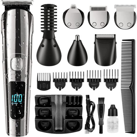 TRIMEC Tondeuse À Barbe, Tondeuse À Cheveux Sans Fil Pour Homme, Étanche Pour Le Corps, La Moustache, Le Nez, L'Oreille, Le Visage, Le Rasoir Électrique, Kit De Toilettage Tout En 1, Rechargeable Par Usb Et