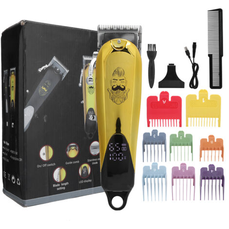 Tondeuse à Barbe Vintage Électrique Homme avec 8 Peignes de Guidage Dorés