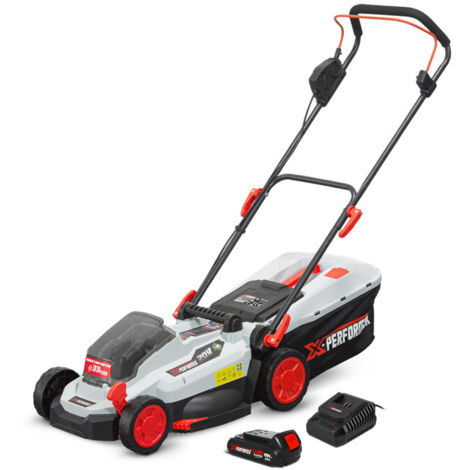 Tondeuse à batterie 20V 33 cm avec batterie 2Ah – Moteur à induction – Hauteur de coupe réglable 25-75 mm – Fonction mulching – X-Performer