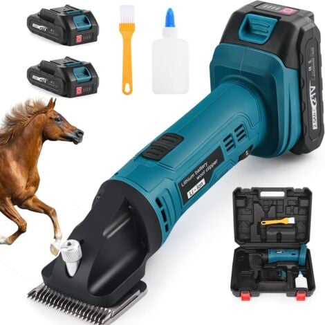 XIIW Tondeuse à batterie pour chevaux, tondeuse sans fil 500 W avec 2 batteries de 2 500 mAh, 6 vitesses, professionnelle, pour chevaux aux poils épais et emmêlés, compatible avec batterie Makita 18 V