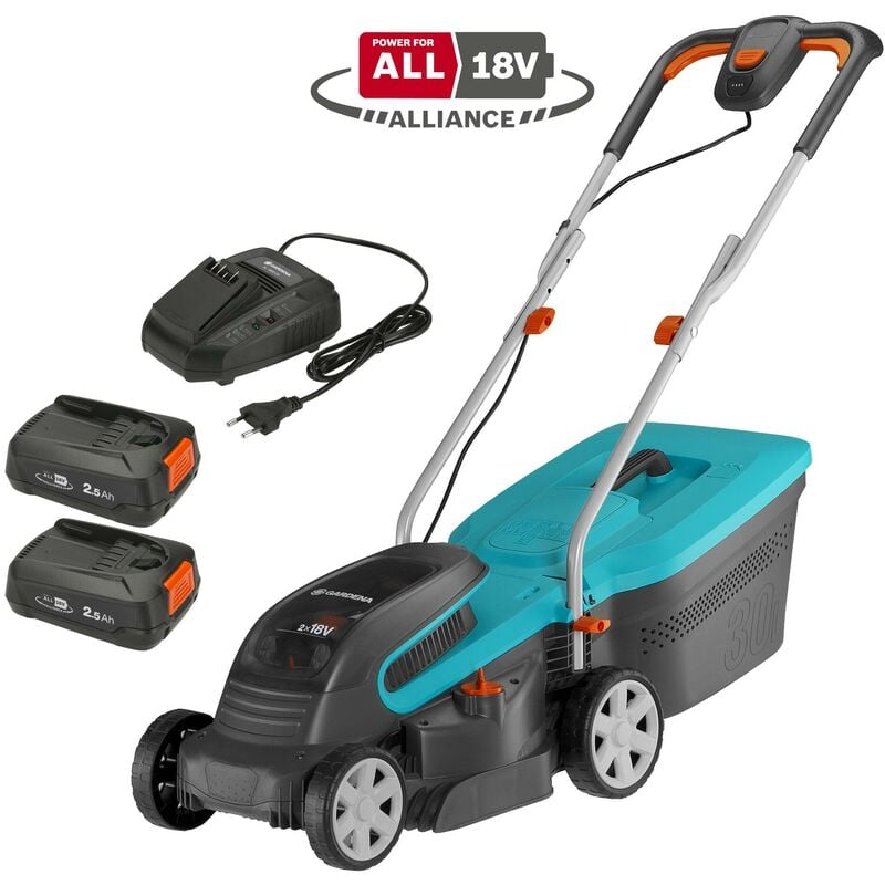 GARDENA Tondeuse à gazon PowerMax™ 32/36V POWER FOR ALL. Prête à l'emploi avec outil, batterie et chargeur inclus. (14621-20)