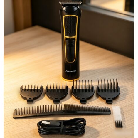 Tondeuse à cheveux et barbe Aigostar 5W, batterie 500mAh rechargeable USB, sabots de coupe ajustables, lames lavables, kit de coiffure compact pour entretien domestique