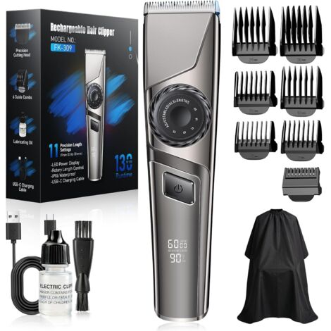 Tondeuse à cheveux professionnelle, avec chargement USB C, affichage LED, IPX6, étanche  65 dB, kit de barbier professionnel pour homme la maison et salon coiffure, C -