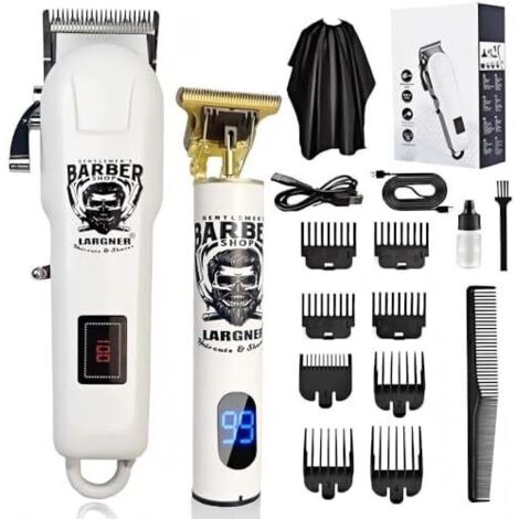 Tondeuse à cheveux professionnelle pour homme – Ensemble tondeuse électrique sans fil rechargeable lame en T, de barbier Blanc -