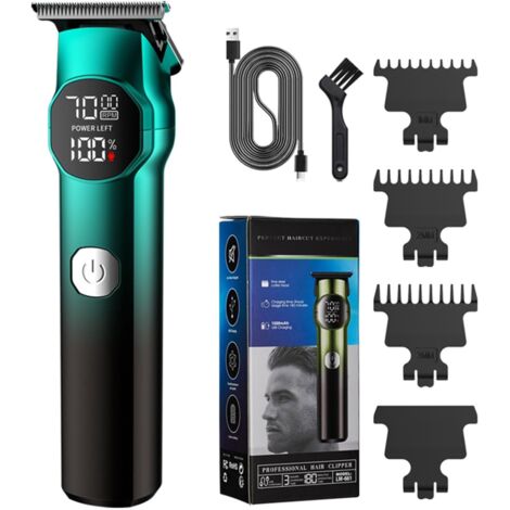 Tondeuse à cheveux professionnelle pour hommes, barbier sans fil couper la barbe de toilettage avec écran LCD, coupe électrique Green -