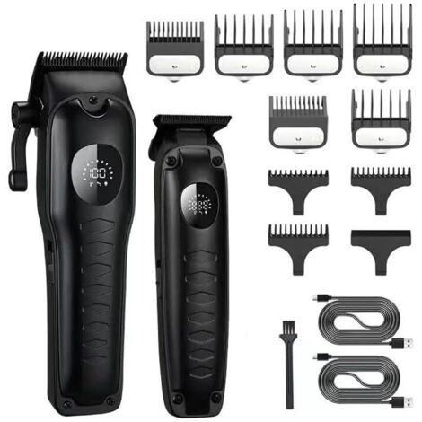 Tondeuse à cheveux professionnelle réglable pour homme avec 10 peignes et écran LCD sans fil -