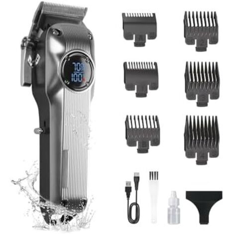 Tondeuse à cheveux professionnelle, réglable, tondeuse barbe pour homme, avec affichage LED, 6 peignes de guidage, rechargeable, homme Noir -