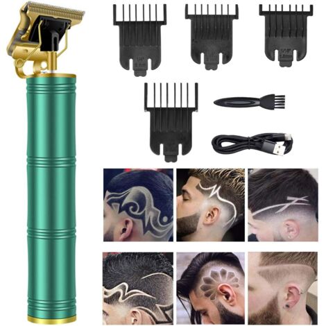 Tondeuse à cheveux professionnelle sans fil rechargeable pour homme et femme, kit de toilettage en métal, rasoir barbe (bambou vert) Bambou Vert -