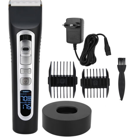 Tondeuse à Cheveux Rechargeable LCD avec Base, Affichage Numérique Multifonction, Noir, 100-240V Prise EU