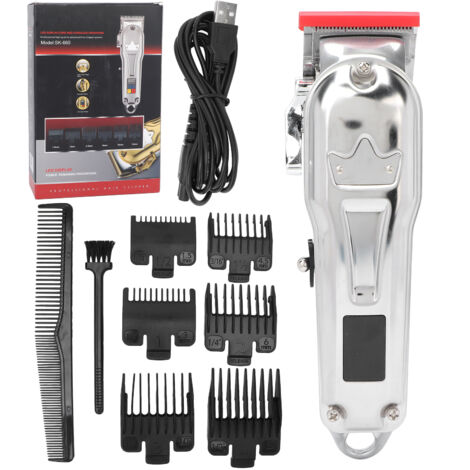 Tondeuse à Cheveux Rechargeable LCD - Coupe Maison & Salon Homme - Sans Fil avec Peigne Guide - Couronne Argent USB